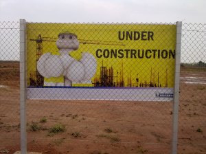 Ongoing construction activity by Michelin tyre company in the industrial estate